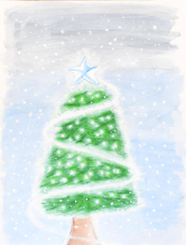 星と雪のクリスマスツリー