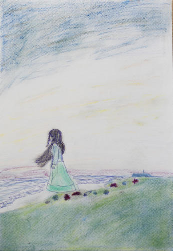 海辺を見つめる少女