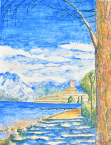 青の風景（ガルダ湖日本画Ver）